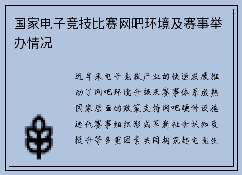 国家电子竞技比赛网吧环境及赛事举办情况